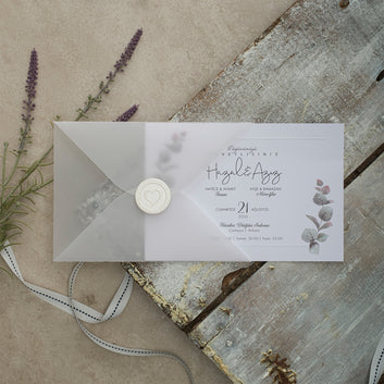 Botanical Wedding Invitation with Vellum Envelope and Heart Seal