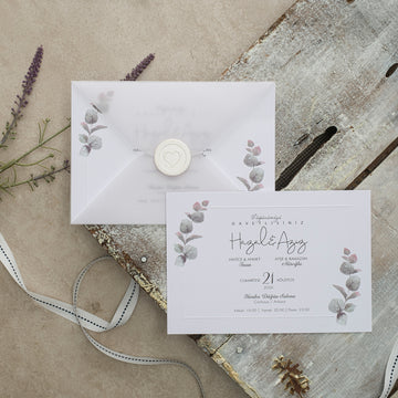 Botanical Wedding Invitation with Vellum Envelope and Heart Seal