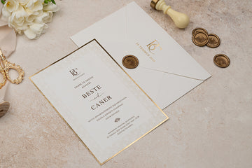 Elegant Cream Wedding Invitation with Gold Foil Border & Envelope