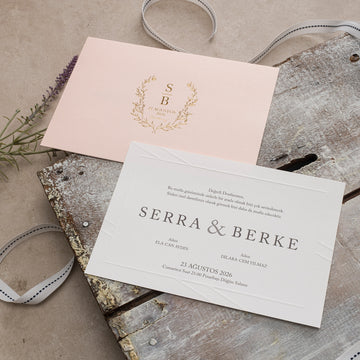 Modern Wedding Invitation with Blush Envelope & Embossed Details