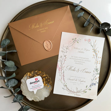 Rustic Floral Wedding Invitation with Copper Envelope & Wax Seal