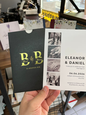 Modern Photo Collage Wedding Invitation with Gold Foil Initials