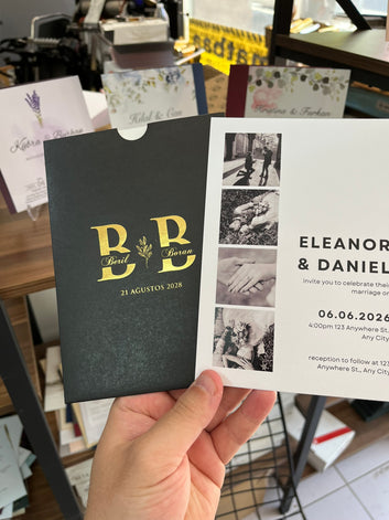 Modern Photo Collage Wedding Invitation with Gold Foil Initials