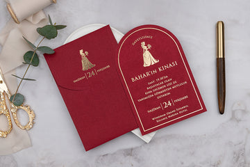Red & Gold Foil Henna Night Invitation – Elegant Arch Shape