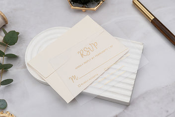 Elegant Mini RSVP Card with Gold Foil Print & Envelope
