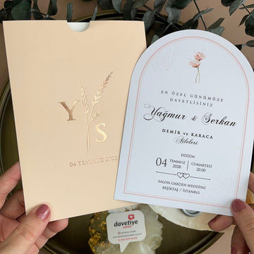 Blush Pink Arch Wedding Invitation with Floral Touch