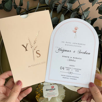 Blush Pink Arch Wedding Invitation with Floral Touch