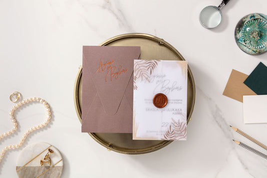 Vellum Wedding Invitation with Wax Seal & Copper Foil Envelope