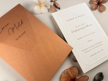 Elegant Copper & Ivory Wedding Invitation Set – Minimalist Luxury Design