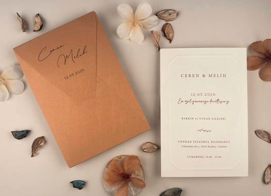 Elegant Copper & Ivory Wedding Invitation Set – Minimalist Luxury Design