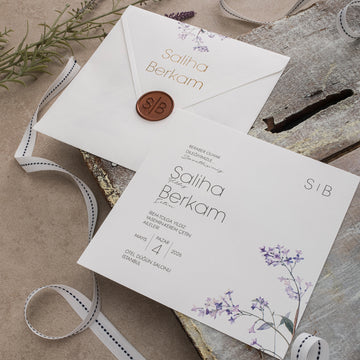 Modern Wedding Invitation with Lavender Detail & Wax Seal