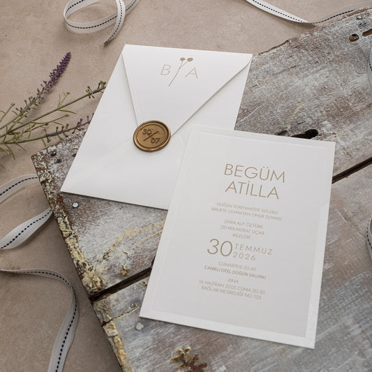 Minimalist Wedding Invitation with Wax Seal and Monogram Envelope