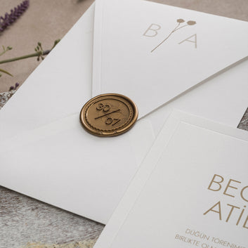 Minimalist Wedding Invitation with Wax Seal and Monogram Envelope