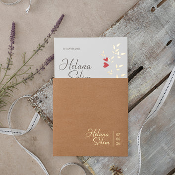 Romantic Square Wedding Invitation with Gold Foil & Kraft Envelope
