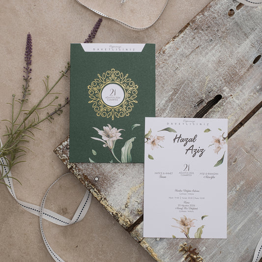 Green Floral Wedding Invitation with Gold Foil Accents