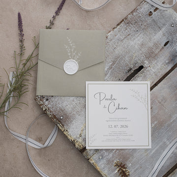 Olive Green Wax Sealed Wedding Invitation with Botanical Touches