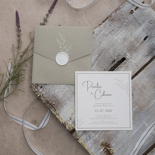 Olive Green Wax Sealed Wedding Invitation with Botanical Touches