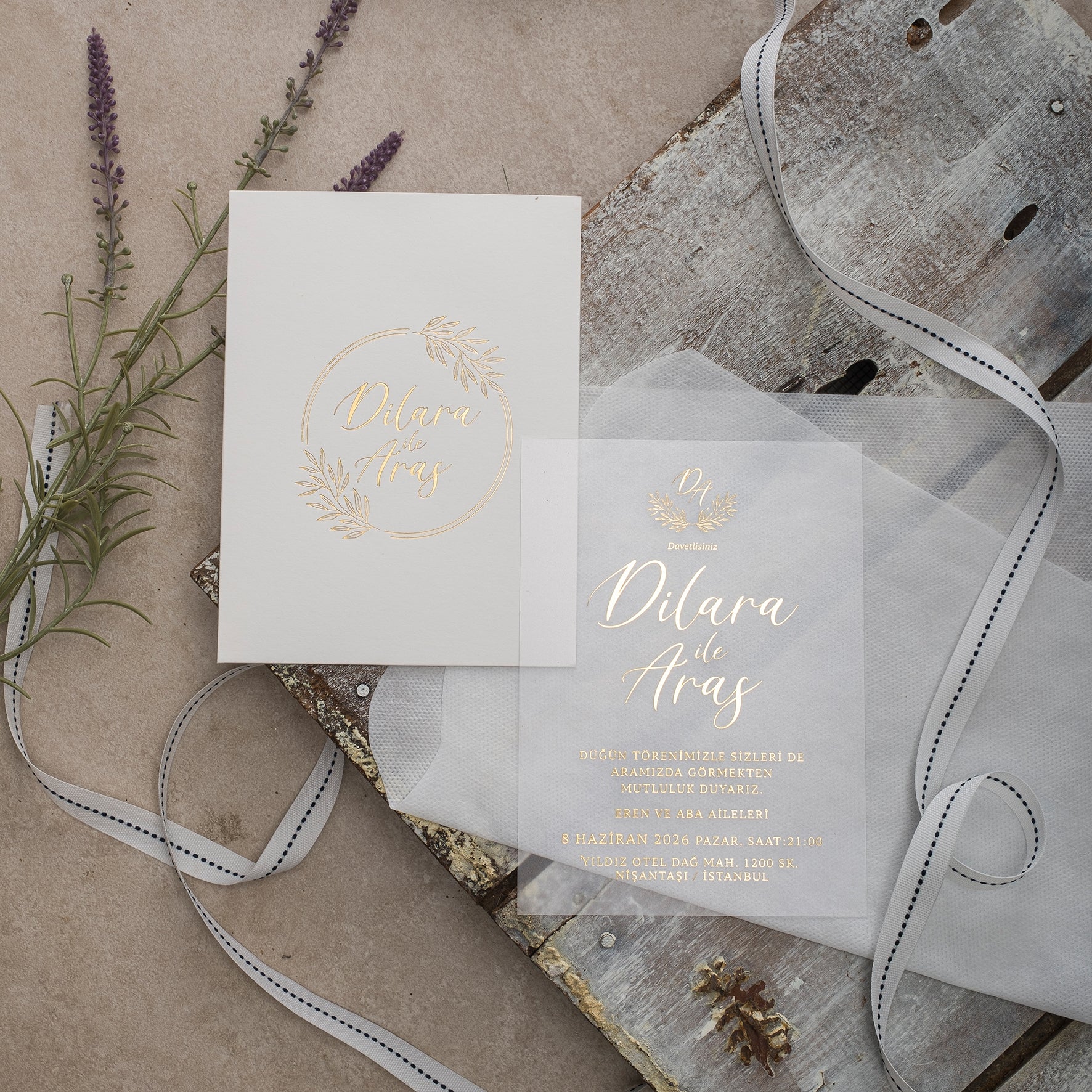 Luxury Transparent Acrylic Wedding Invitation with Gold Foil Text