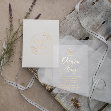 Luxury Transparent Acrylic Wedding Invitation with Gold Foil Text