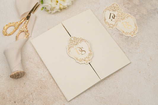 Luxury Folded Wedding Invitation with Gold Foil & Monogram