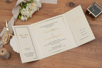 Luxury Folded Wedding Invitation with Gold Foil & Monogram