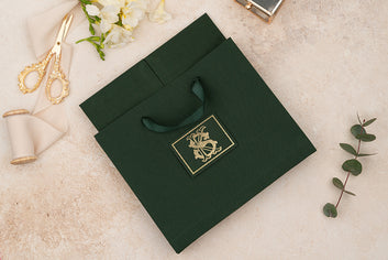 Emerald Green Velvet Monogram Invitation with Box