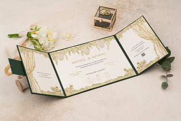 Luxury Green Wedding Invitation with Gold Foil Monogram & Floral Design