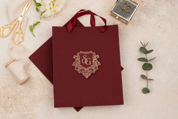 Luxury Burgundy Velvet Wedding Invitation with Monogram