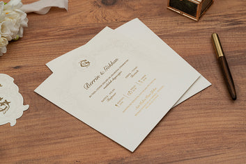 Cream & Gold Foil Monogram Wedding Invitation – Elegant Square Design