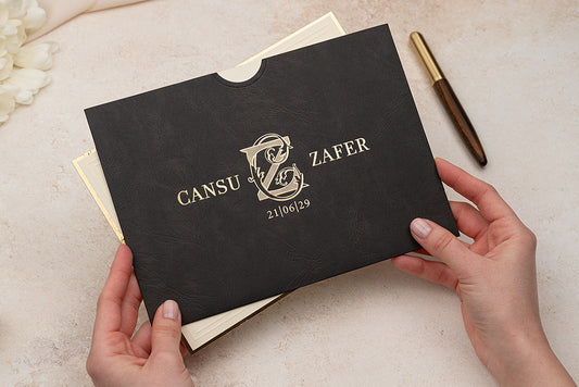 Luxury Black Envelope with Gold Monogram Wedding Invitation