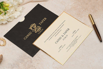 Luxury Black Envelope with Gold Monogram Wedding Invitation