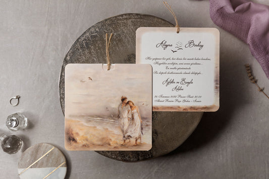 Artistic Beach Couple Wedding Invitation with Rope Detail
