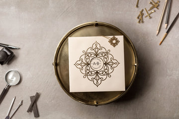 Elegant Cream Square Wedding Invitation with Gold Foil Monogram