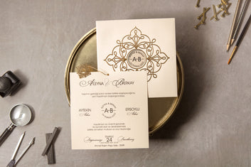 Elegant Cream Square Wedding Invitation with Gold Foil Monogram