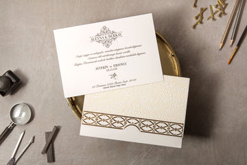 Cream Embossed Wedding Invitation with Gold Foil Border
