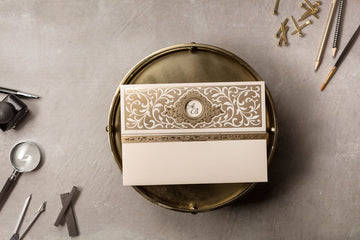 Ivory Regal Wedding Invitation with Gold Foil Embossed Frame