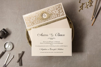 Ivory Regal Wedding Invitation with Gold Foil Embossed Frame