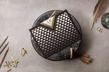 Luxury Black Laser Cut Wedding Invitation with Gold V-Detail