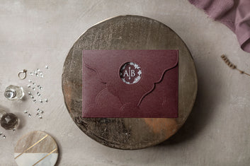 Burgundy Laser Cut Wedding Invitation with Clear Acrylic Card