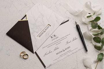 Elegant Marble Wedding Invitation with Black-Gold Sleeve