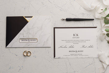 Elegant Marble Wedding Invitation with Black-Gold Sleeve