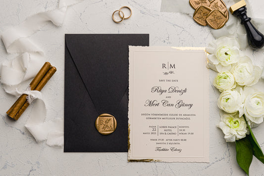 Elegant Cream & Black Wax Seal Wedding Invitation