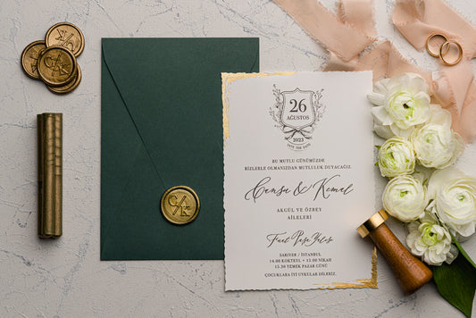 Elegant Dark Green Wedding Invitation with Gold Foil Detail