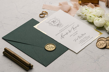 Elegant Dark Green Wedding Invitation with Gold Foil Detail