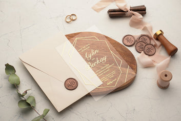 Gold Foil Geometric Vellum Wedding Invitation with Wax Seal
