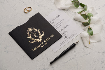 Luxury Black & Gold Foil Wedding Invitation – Monogram Design