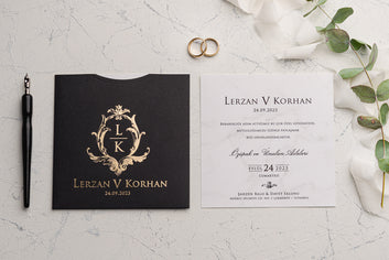 Luxury Black & Gold Foil Wedding Invitation – Monogram Design