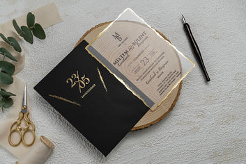 Gold Edge Acrylic Wedding Invitation with Black Envelope