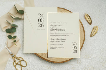 Modern Cream Wedding Invitation with Bold Date & Minimal Design