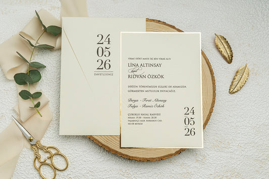 Modern Cream Wedding Invitation with Bold Date & Minimal Design